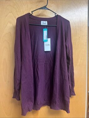 Stitches & Stripes Open-Front Cardigan — Wine